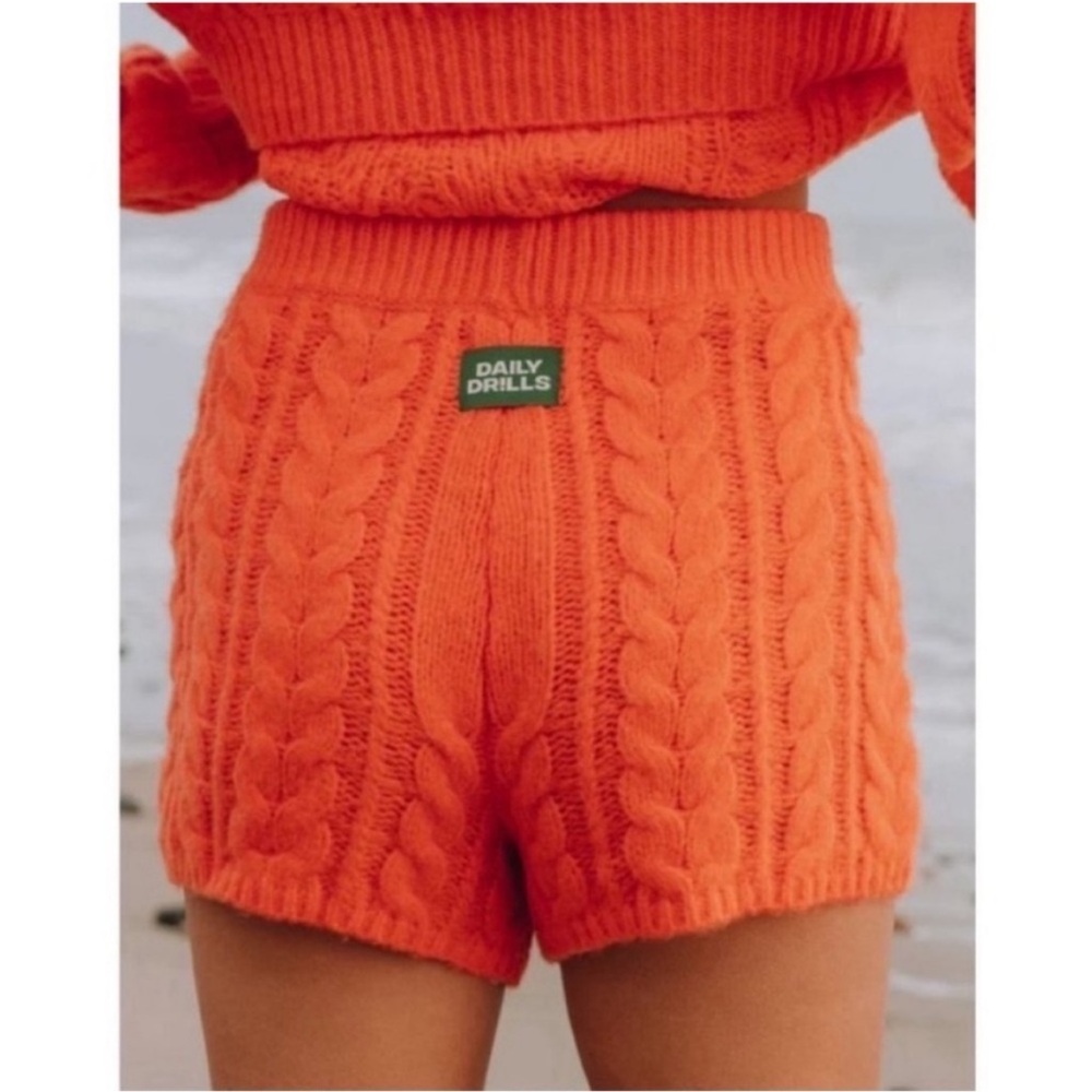 Daily Drills Cable Knit Orange Citrus Wool Lounge Soft Sweater Shorts Size XS/S